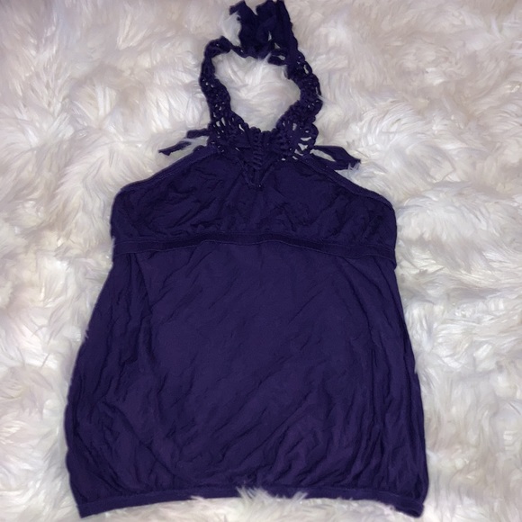 BEBE Purple Braided Fringe Beads Halter Top Shelf Bra Top M - Picture 10 of 16